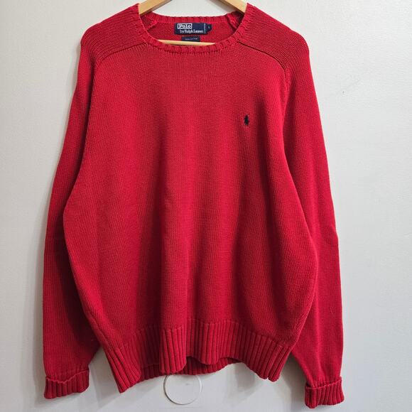 Polo Ralph Lauren Men Vtg 90s Y2K Preppy Classic Crew Neck Heavy Knit Sweater L - Picture 1 of 11